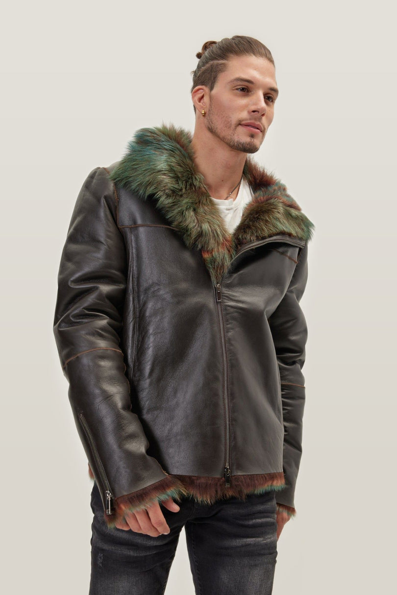 Reversible Toscana Shearling Bomber Jacket - Dark Brown
