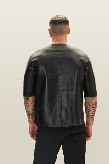 Lambskin Leather V-Neck Shirt - Black