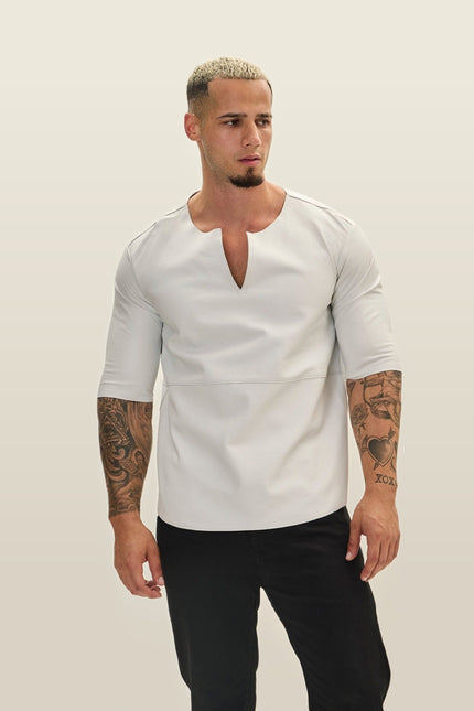 Lambskin Leather V-Neck Shirt - White