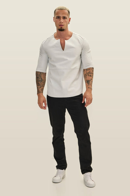 Lambskin Leather V-Neck Shirt - White