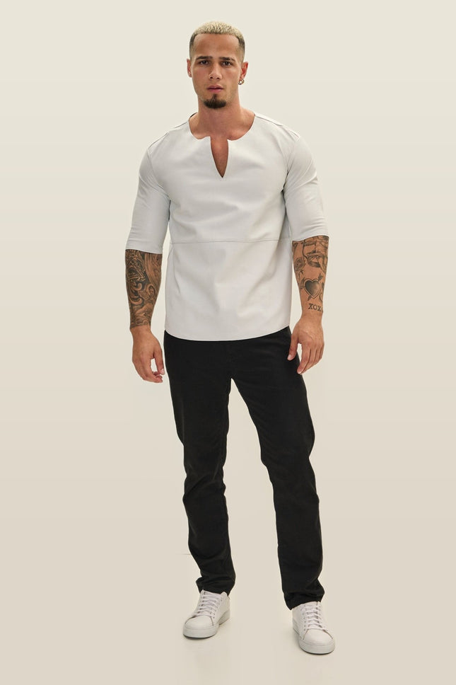 Lambskin Leather V-Neck Shirt - White