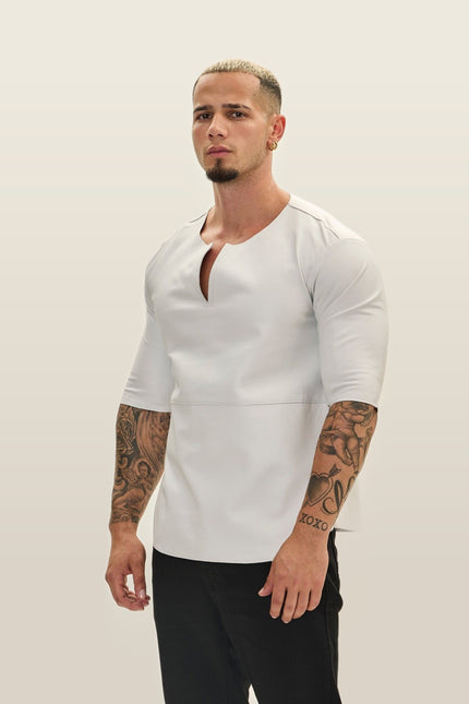 Lambskin Leather V-Neck Shirt - White