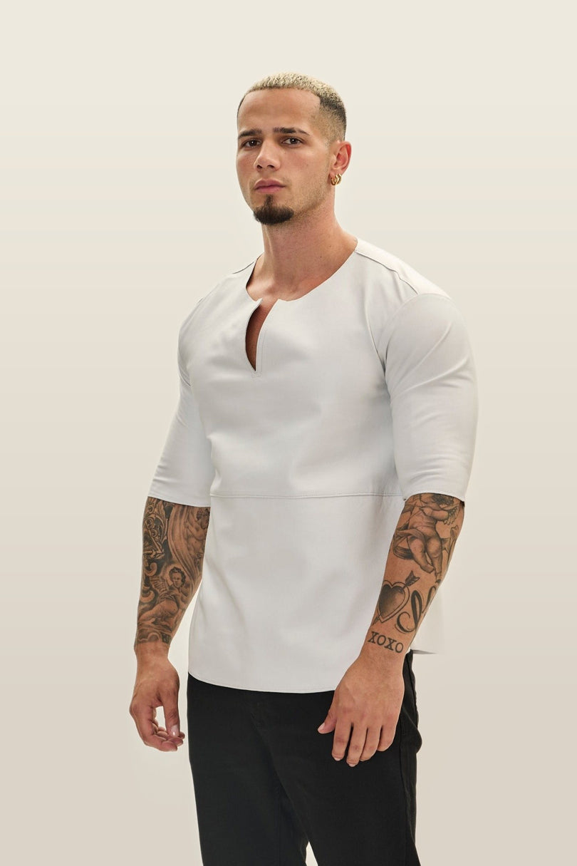 Lambskin Leather V-Neck Shirt - White