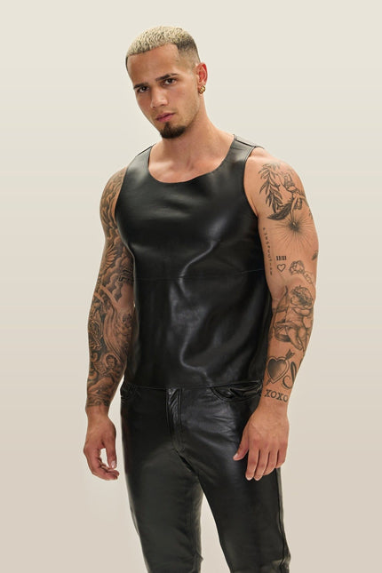 Lambskin Leather Tank Top - Black