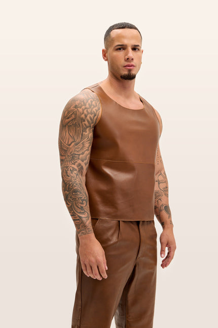 Lambskin Leather Tank Top - Brown