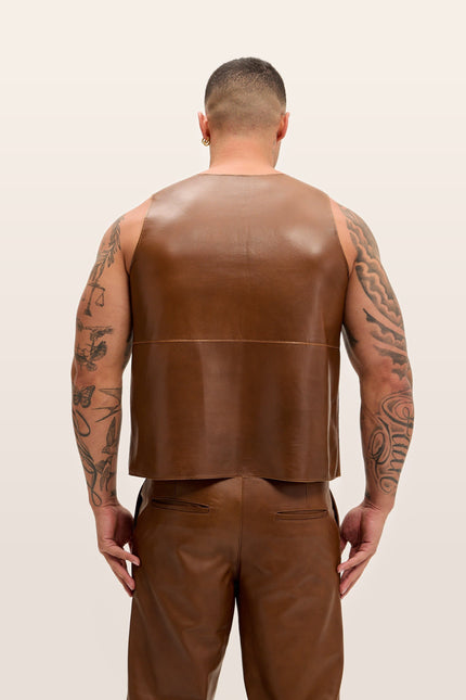 Lambskin Leather Tank Top - Brown