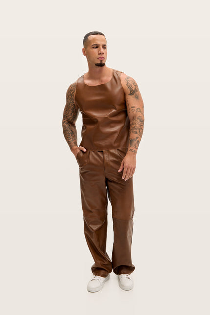 Lambskin Leather Tank Top - Brown