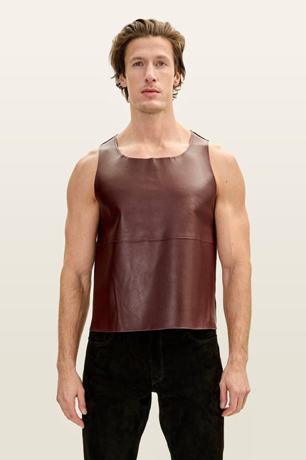 Lambskin Leather Tank Top - Burgundy
