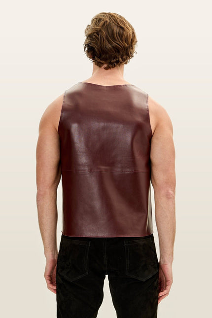 Lambskin Leather Tank Top - Burgundy