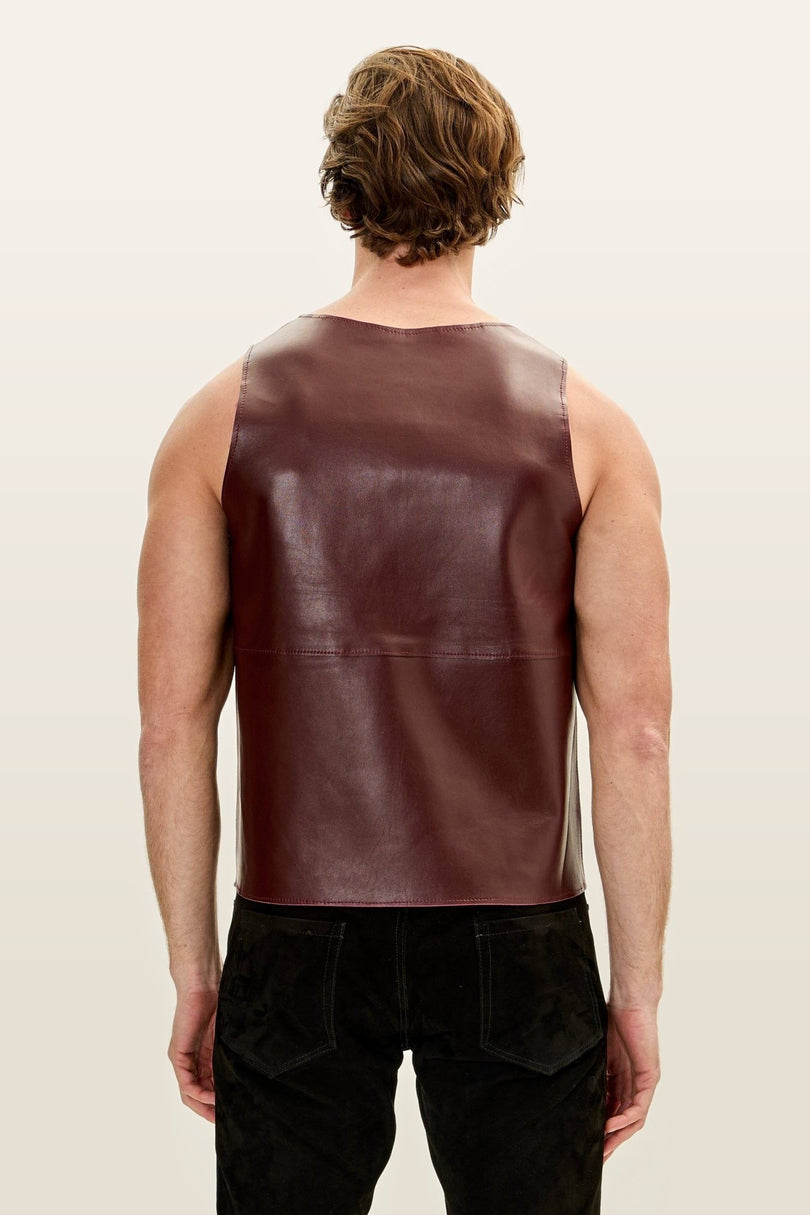 Lambskin Leather Tank Top - Burgundy