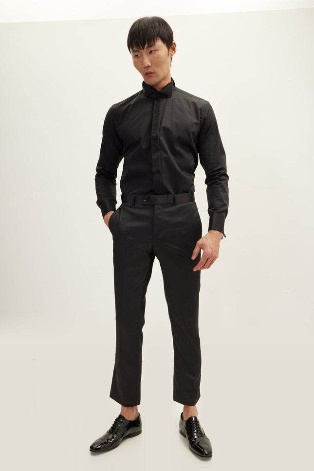 Pleated Tuxedo Shirt - Black