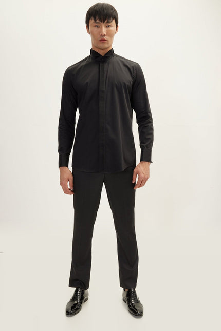 Pleated Tuxedo Shirt - Black