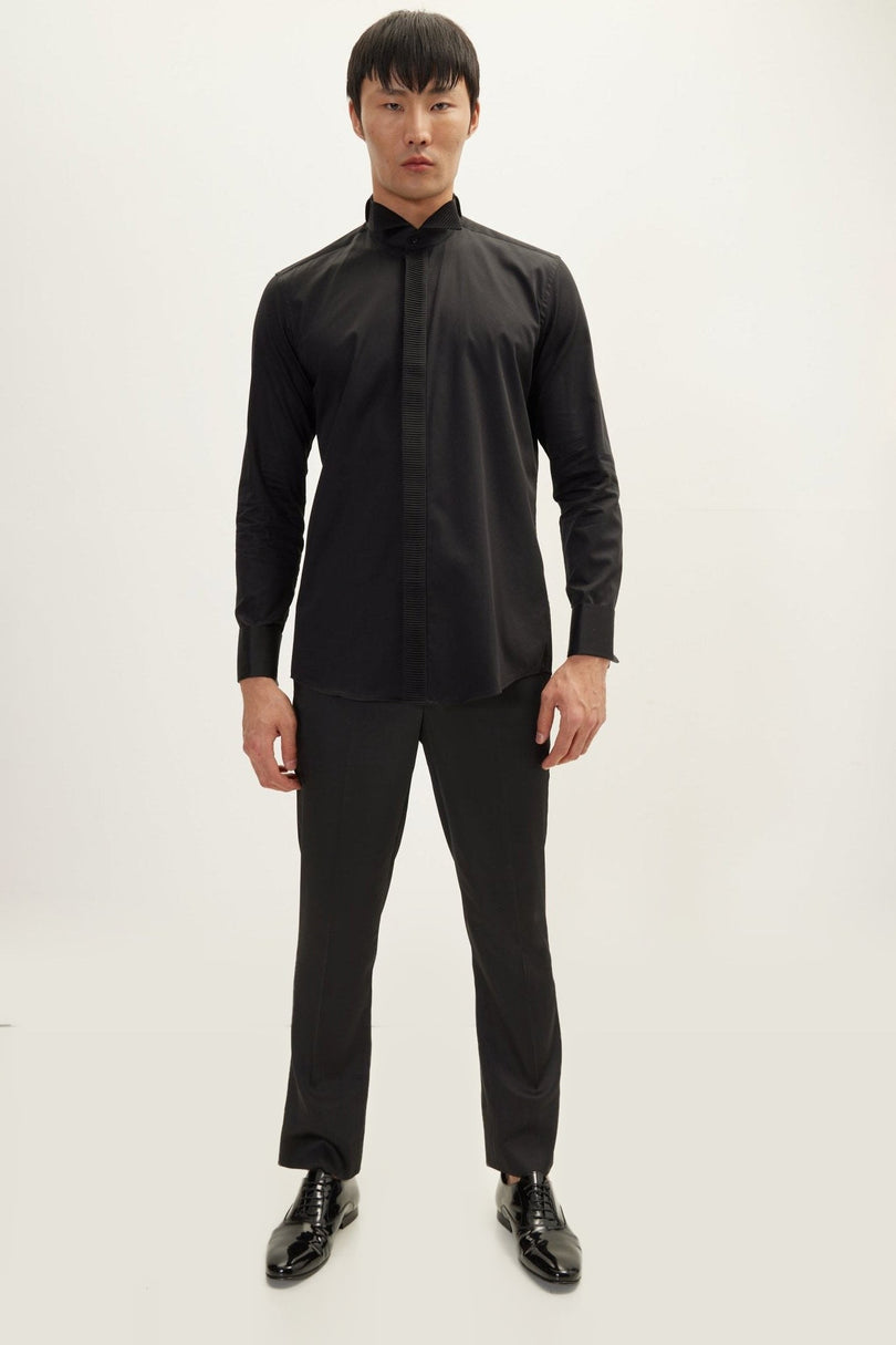 Pleated Tuxedo Shirt - Black