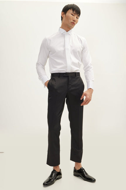 Pleated Wing Collar Tuxedo Shirt - White