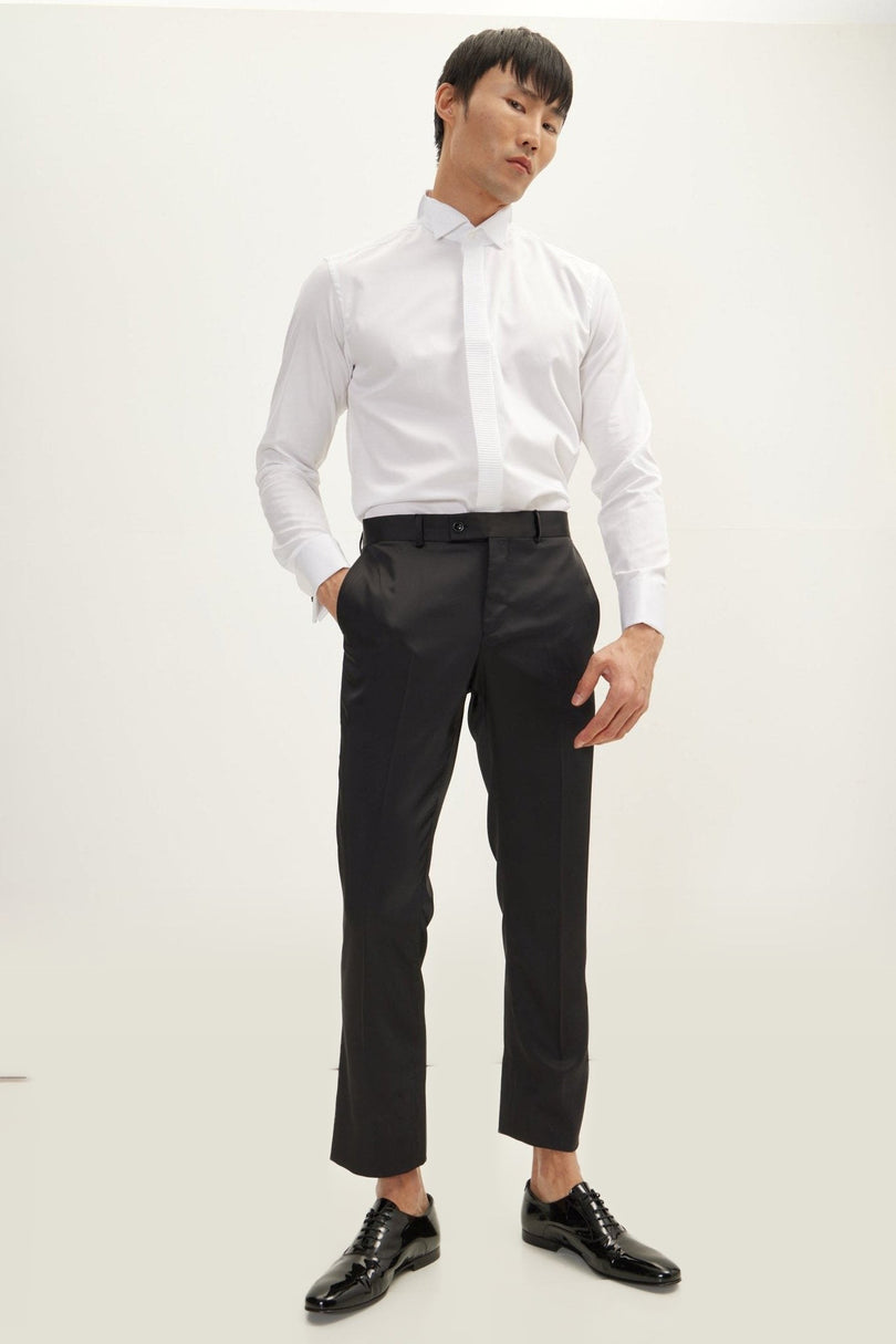 Pleated Wing Collar Tuxedo Shirt - White