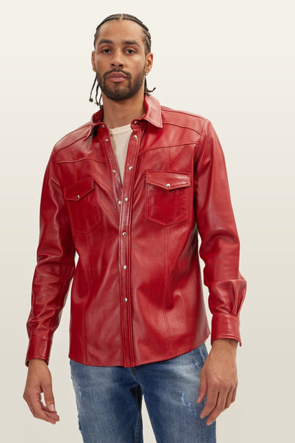 Lambskin Leather Shirt - Red