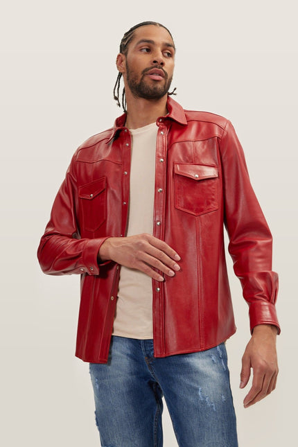 Lambskin Leather Shirt - Red