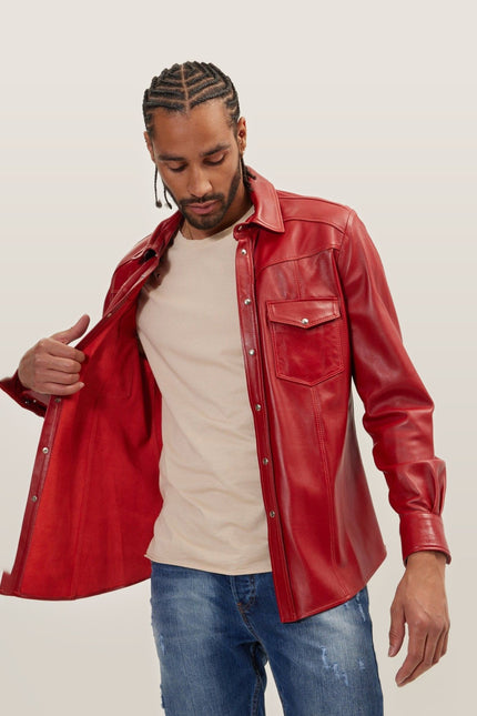 Lambskin Leather Shirt - Red