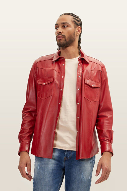 Lambskin Leather Shirt - Red