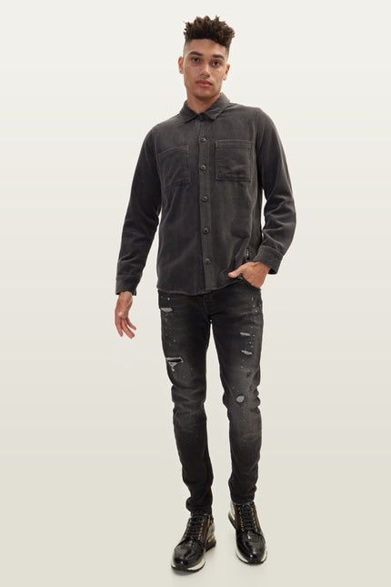 Slim Cotton Shirt Jacket - Anthracite