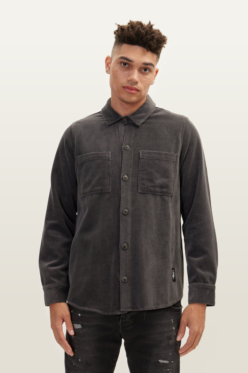 Slim Cotton Shirt Jacket - Anthracite
