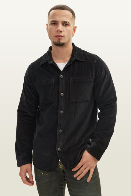 Slim Cotton Shirt Jacket - Black