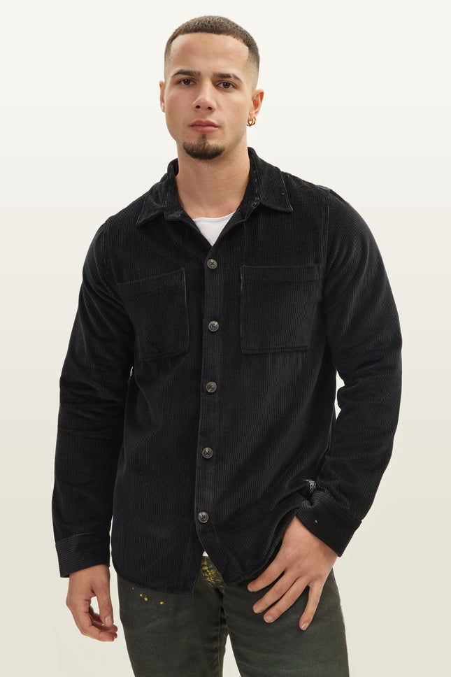 Slim Cotton Shirt Jacket - Black