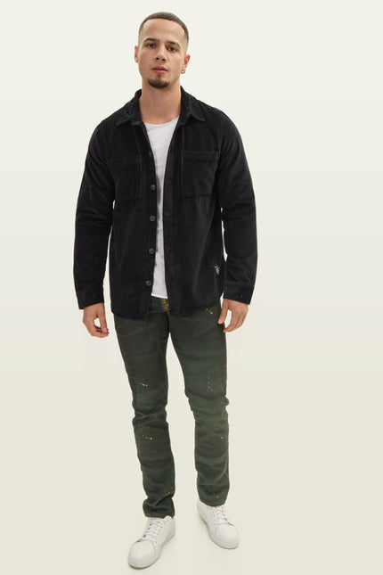 Slim Cotton Shirt Jacket - Black