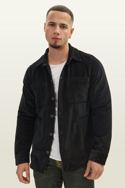 Slim Cotton Shirt Jacket - Black
