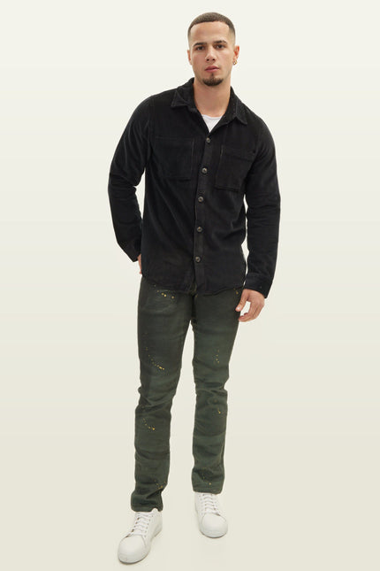 Slim Cotton Shirt Jacket - Black
