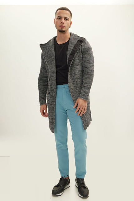 Asymmetrical Hidden Placket Button Closure Cardigan - Black White