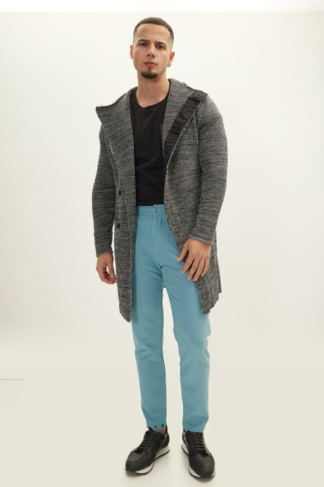 Asymmetrical Hidden Placket Button Closure Cardigan - Black White