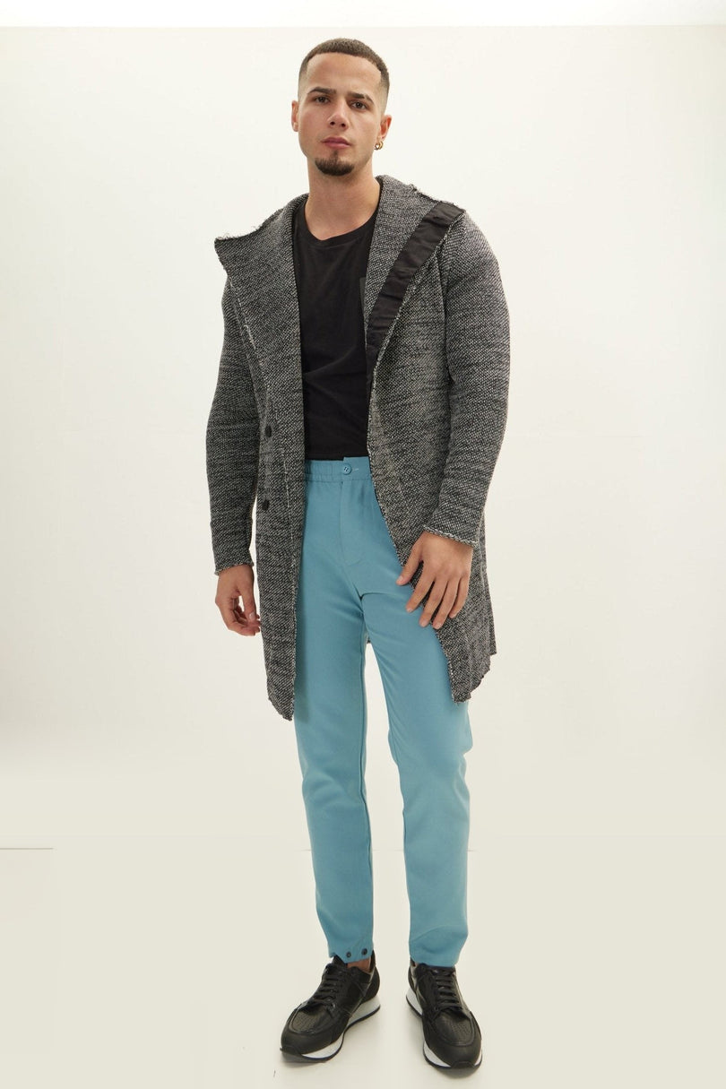 Asymmetrical Hidden Placket Button Closure Cardigan - Black White