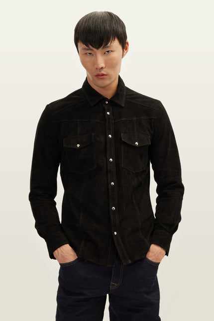 Lambskin Suede Shirt - Black