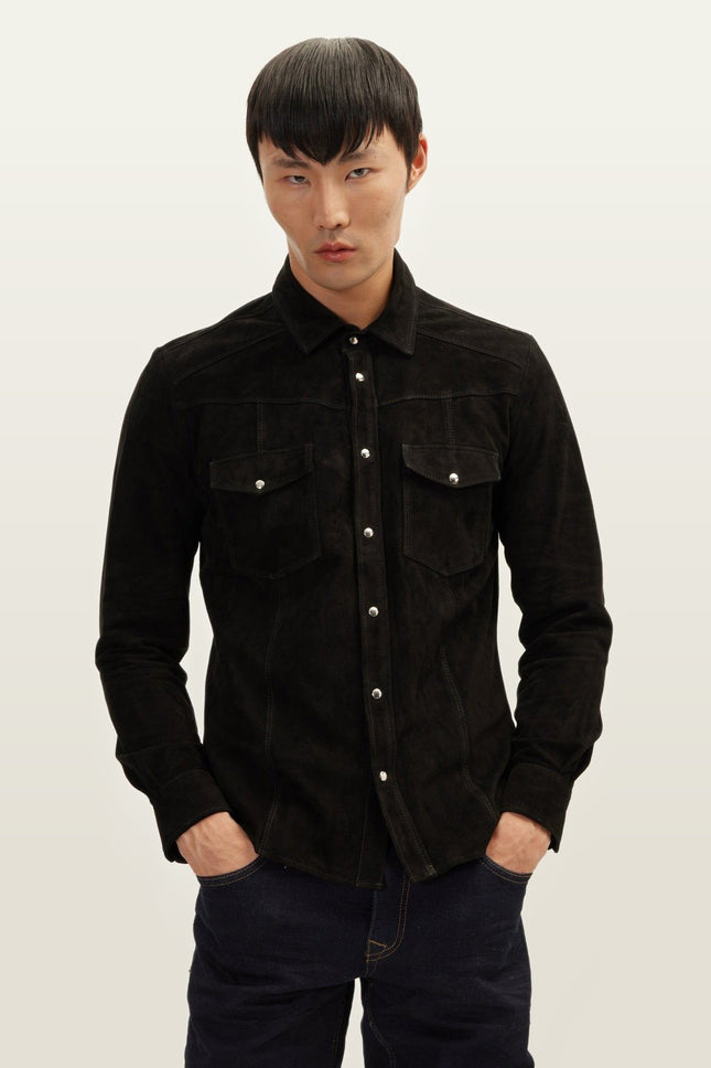 Lambskin Suede Shirt - Black