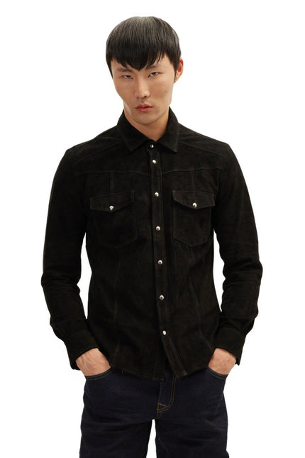Lambskin Suede Shirt - Black