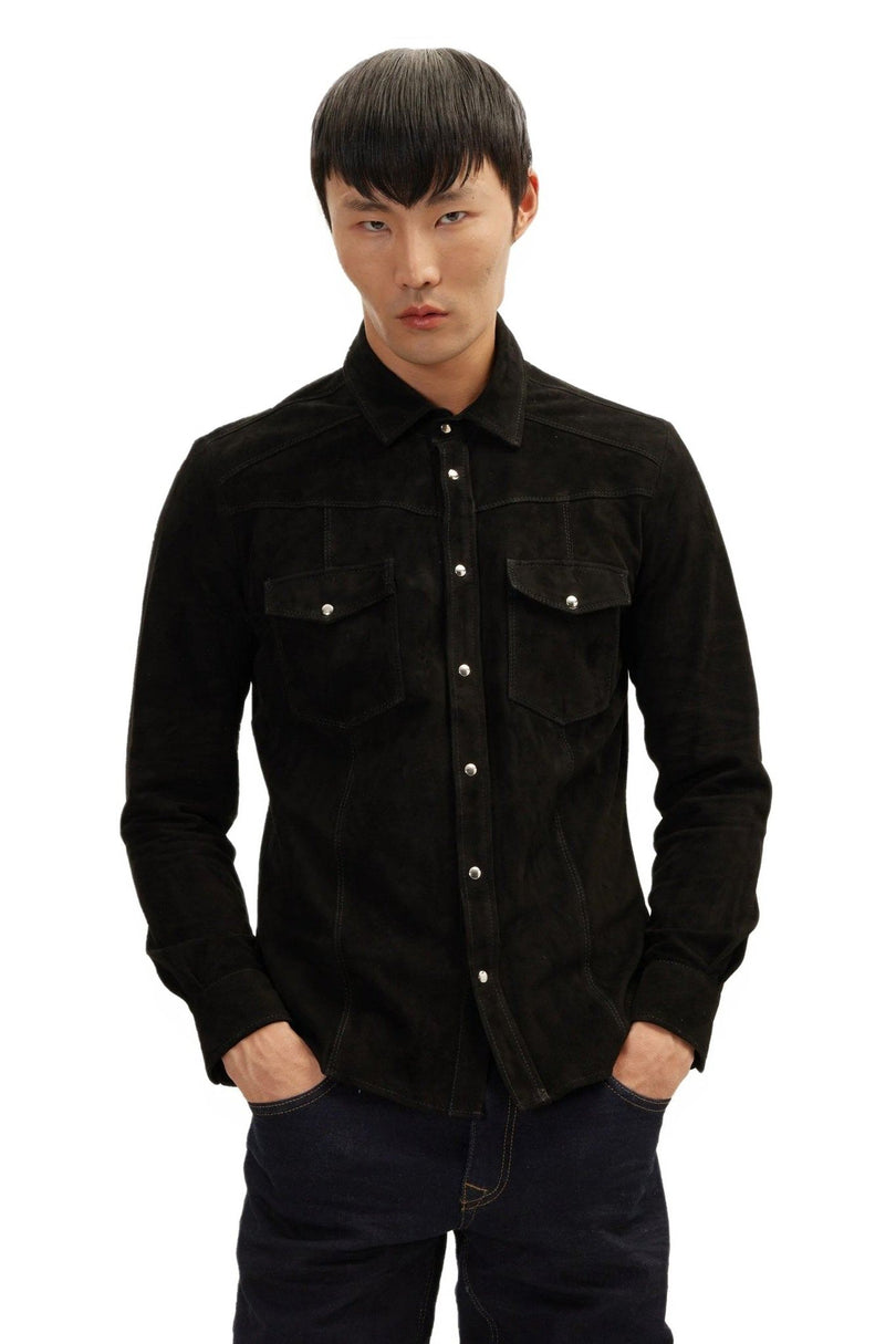 Lambskin Suede Shirt - Black