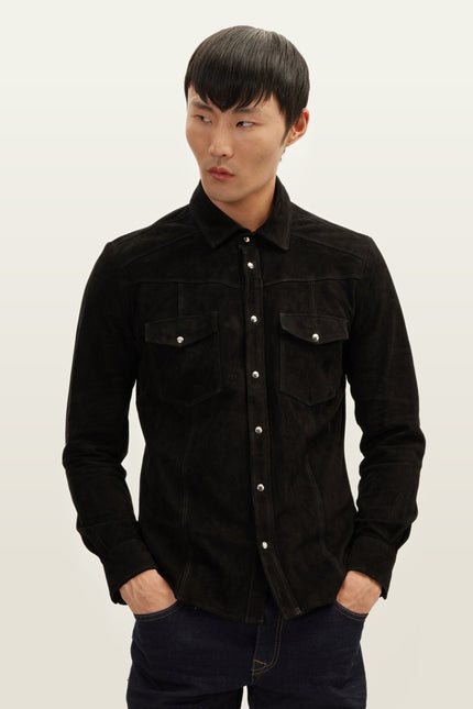 Lambskin Suede Shirt - Black
