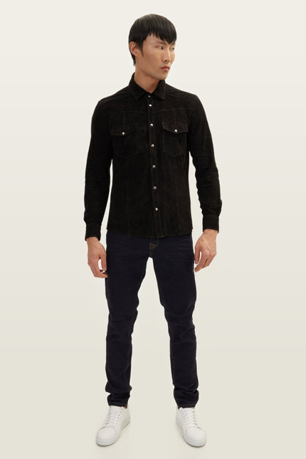 Lambskin Suede Shirt - Black