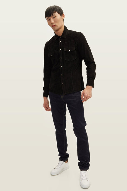 Lambskin Suede Shirt - Black