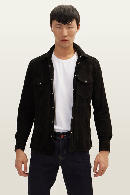Lambskin Suede Shirt - Black