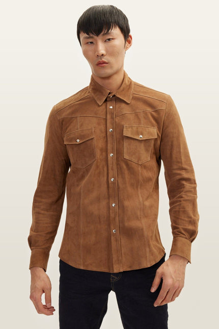 Lambskin Suede Shirt - Camel