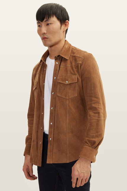 Lambskin Suede Shirt - Camel
