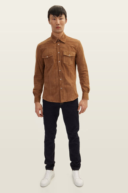 Lambskin Suede Shirt - Camel