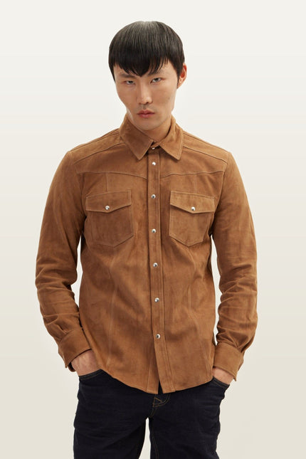 Lambskin Suede Shirt - Camel