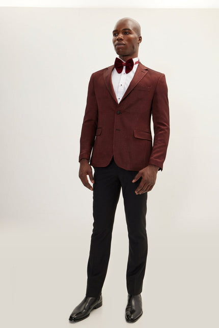 Jacquard Notch Lapel Dinner Jacket - Burgundy