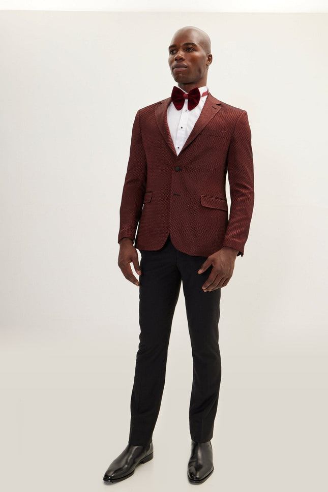 Jacquard Notch Lapel Dinner Jacket - Burgundy