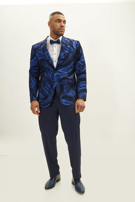 Floral Peak Lapel Tuxedo Jacket - Navy