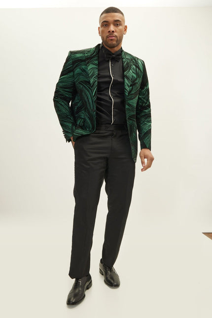 Floral Peak Lapel Tuxedo Jacket - Green