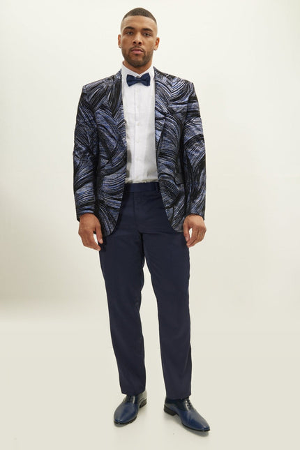 Floral Peak Lapel Tuxedo Jacket - Turquoise